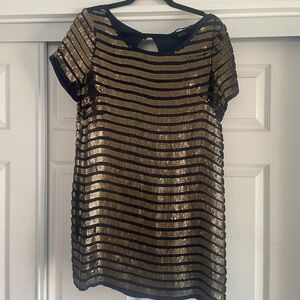 French Connection Gold and Black Striped Mini Dress